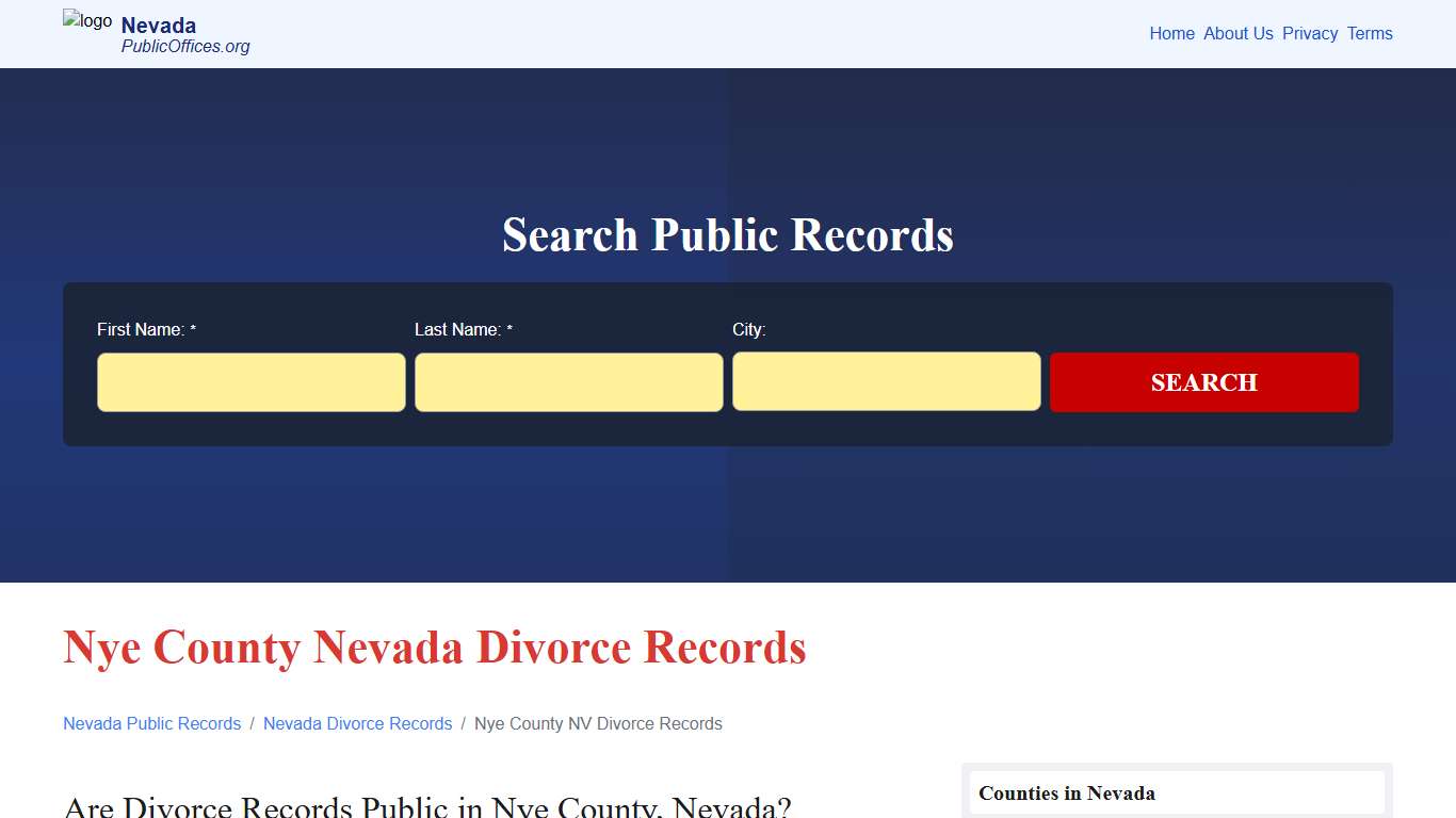 Nye County, NV Divorce Records Search – PublicOffices.org