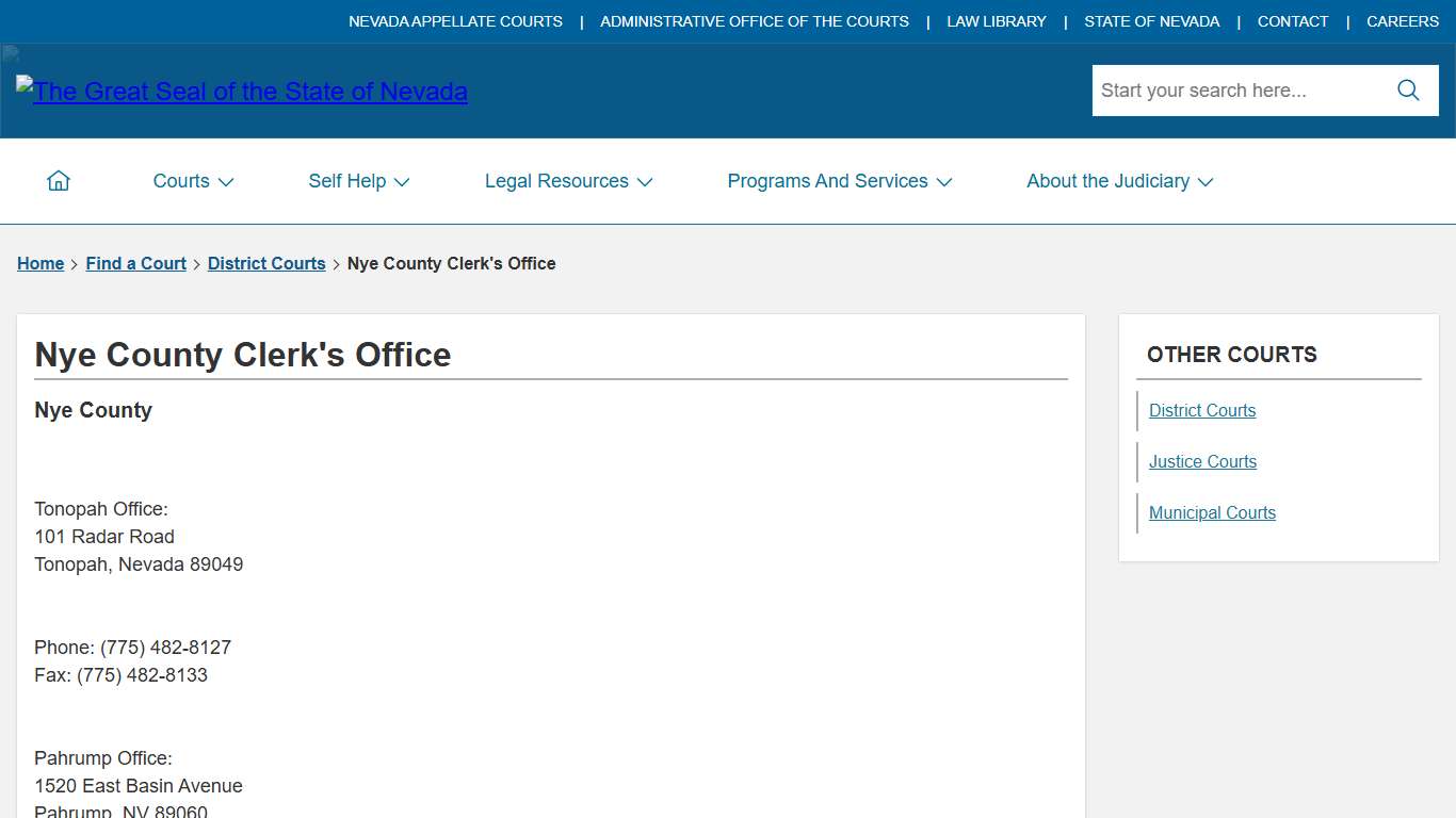 Nye County Clerk's Office | Nevada Judiciary